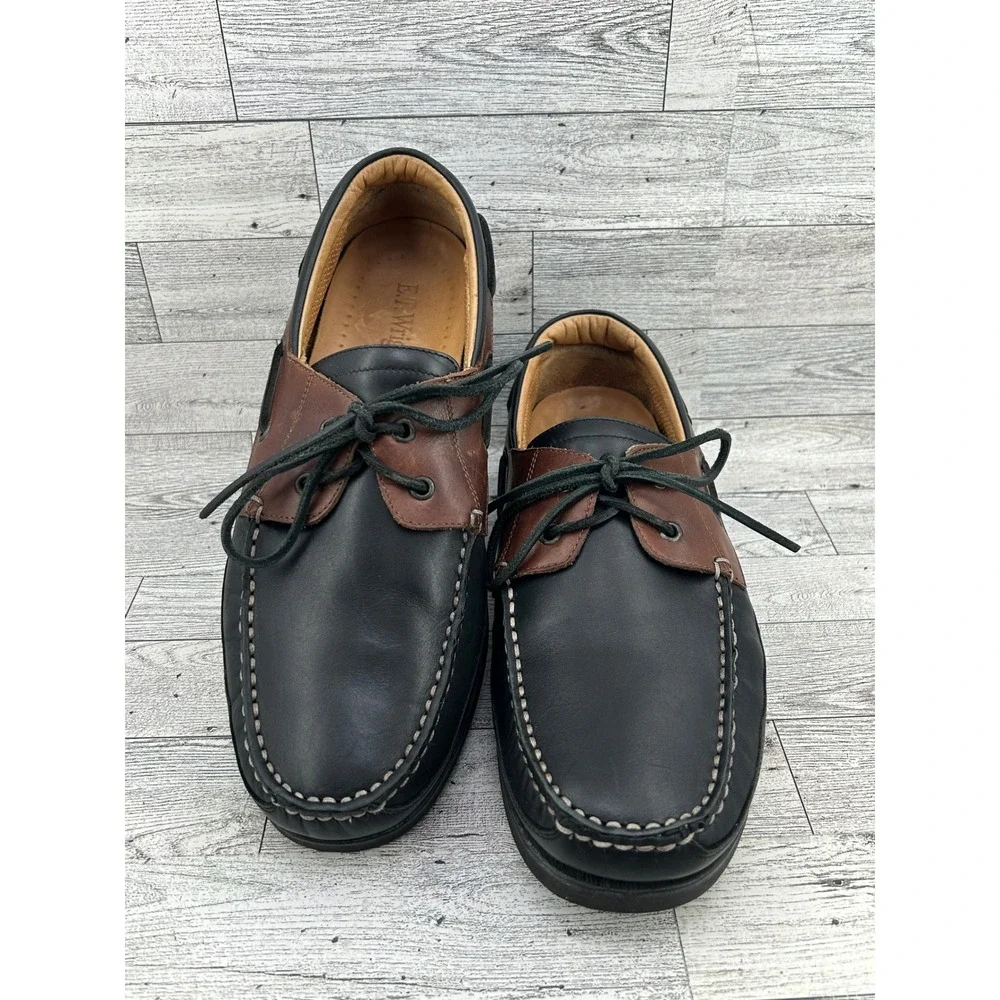 ET Wright Venezia Mens 9.5 Boat Shoes Black Brown Leather‎ Made in Italy 543549